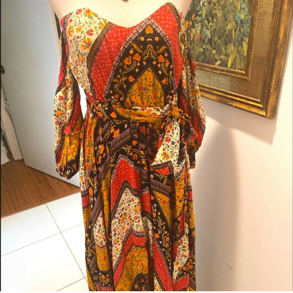 Jaase Boho off the Shoulder Patchwork Fall   Dress L Dress Maxi